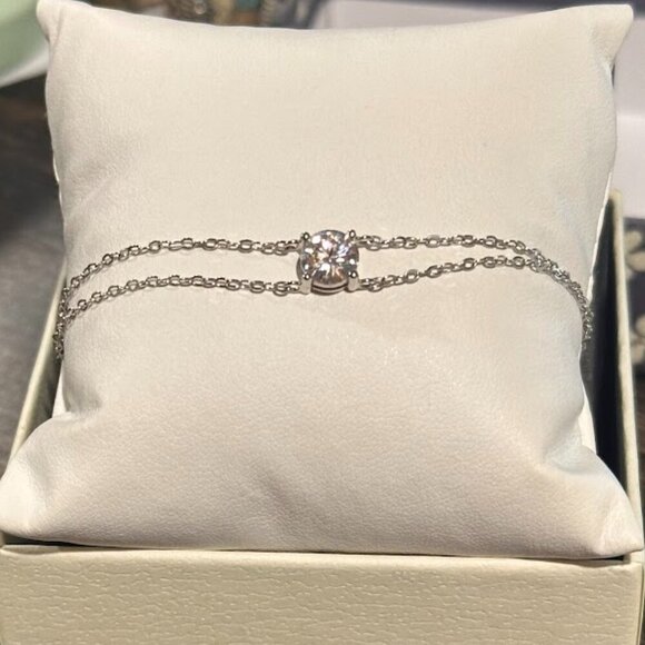 Moissanite 2 Carat Round Pendant Double Strand Bracelet 925 Sterling Silver NWT - Picture 5 of 16